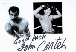 John Conteh signed 5x4 black and white photo card. John Anthony Conteh, MBE (born 27 May 1951) is