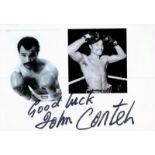 John Conteh signed 5x4 black and white photo card. John Anthony Conteh, MBE (born 27 May 1951) is