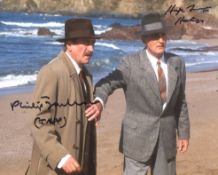 Poirot 8x10 photo signed by actor Hugh Fraser as Captain Hastings and Philip Jackson as Inspector