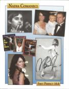 Nadia Comaneci signed 10 x 8 inch colour montage photo. Romanian, retired gymnast and a five-time