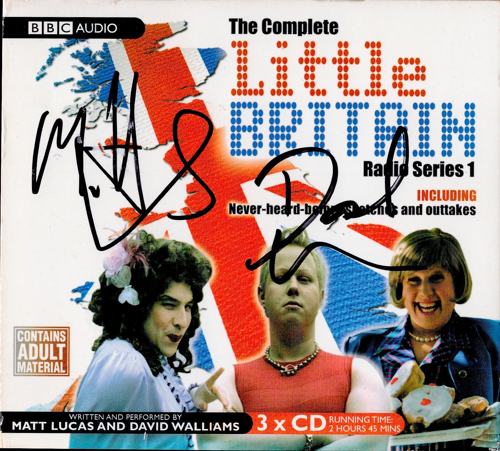 Matt Lucas and David Walliams signed Little Britain Radio Series 1 CD sleeve signature on cover
