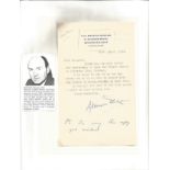 Maurice Denham TLS dated 21/4/1954. Good condition. All autographs come with a Certificate of