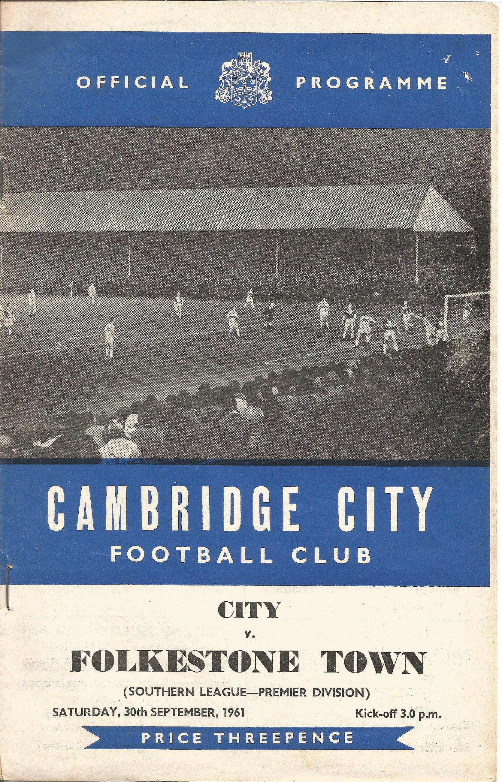 Football vintage programme Cambridge City v Folkestone Southern League Premier Division 30th Sept