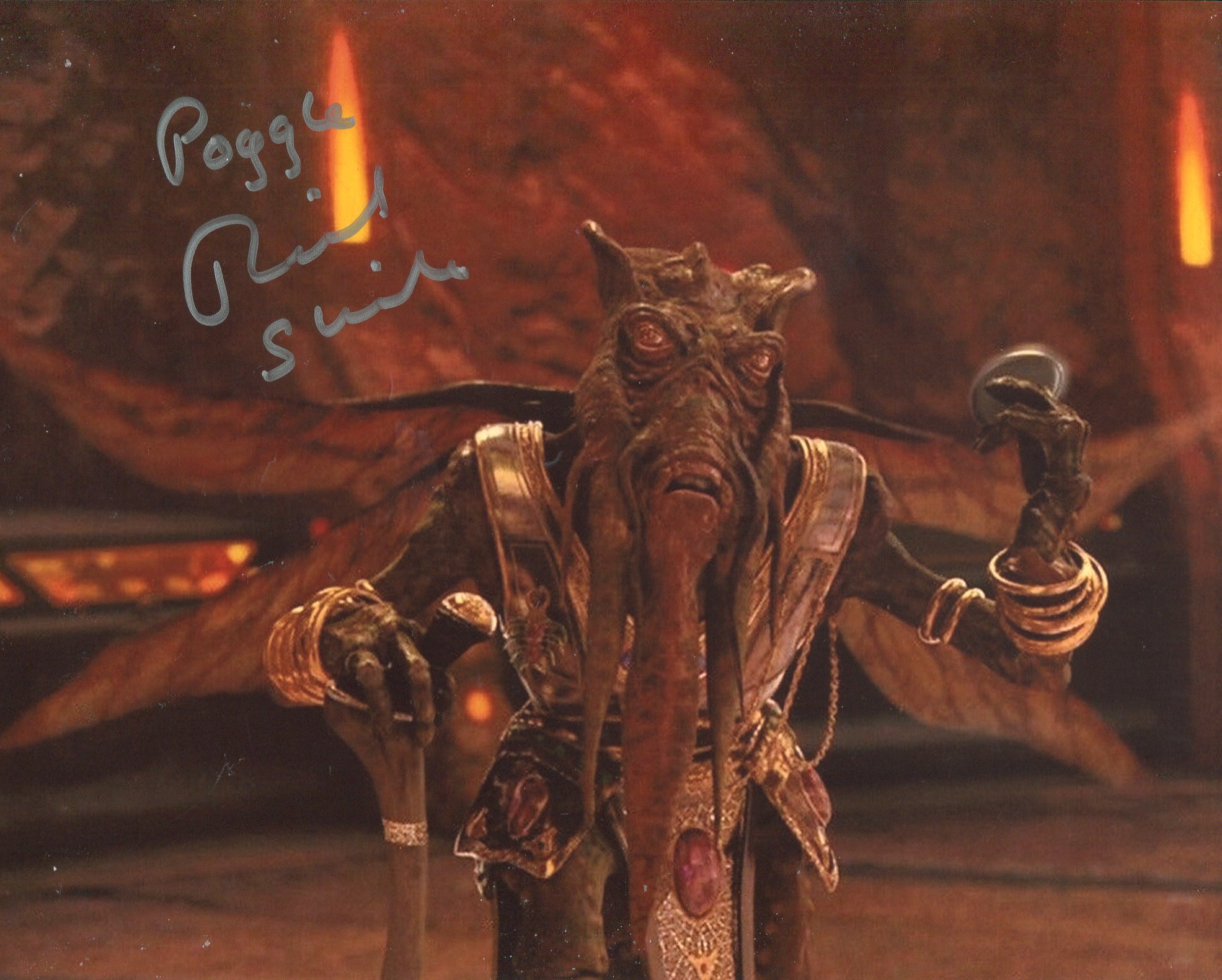 Star Wars 8x10 photo signed by actor Richard Stride as Poggle. Good condition. All autographs come