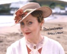 Poirot 8x10 photo signed by actress Pauline Moran as Miss Lemon. Good condition. All autographs come