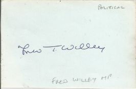 Frederick Willey Labour politician signed album page with biography. Political Historic Autograph.