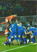 Football Arijanet Muric signed 12x8 colour photo pictured celebrating while playing for Kosovo.