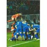 Football Arijanet Muric signed 12x8 colour photo pictured celebrating while playing for Kosovo.