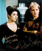 Marina Sirtis and Denise Crosby signed 10 x 8 inch colour photo. Good condition. All autographs come