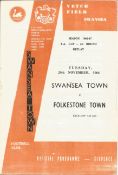 Football vintage programme Swansea Town v Folkestone Town FA Cup 1st round replay 29th November