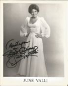 June Valli signed and dedicated 10 x 8 inch black and white photo. Valli was an American singer