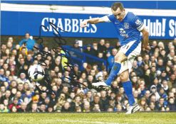Football Leon Osman signed 12x8 colour photo pictured in action for Everton. Leon Osman born 17