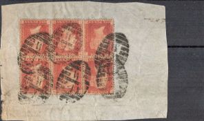 GB GV block of 6 1p Red on letter front on lovely print On Stockcard. Good condition. We combine