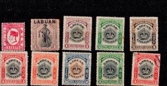 Labuan Pre 1936 10 Stamps On Stockcard. Good condition. We combine postage on multiple winning