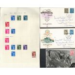 GB stamp collection on loose album page and one loose postcard and 2 regional FDC's 4/9/68. 13. Good