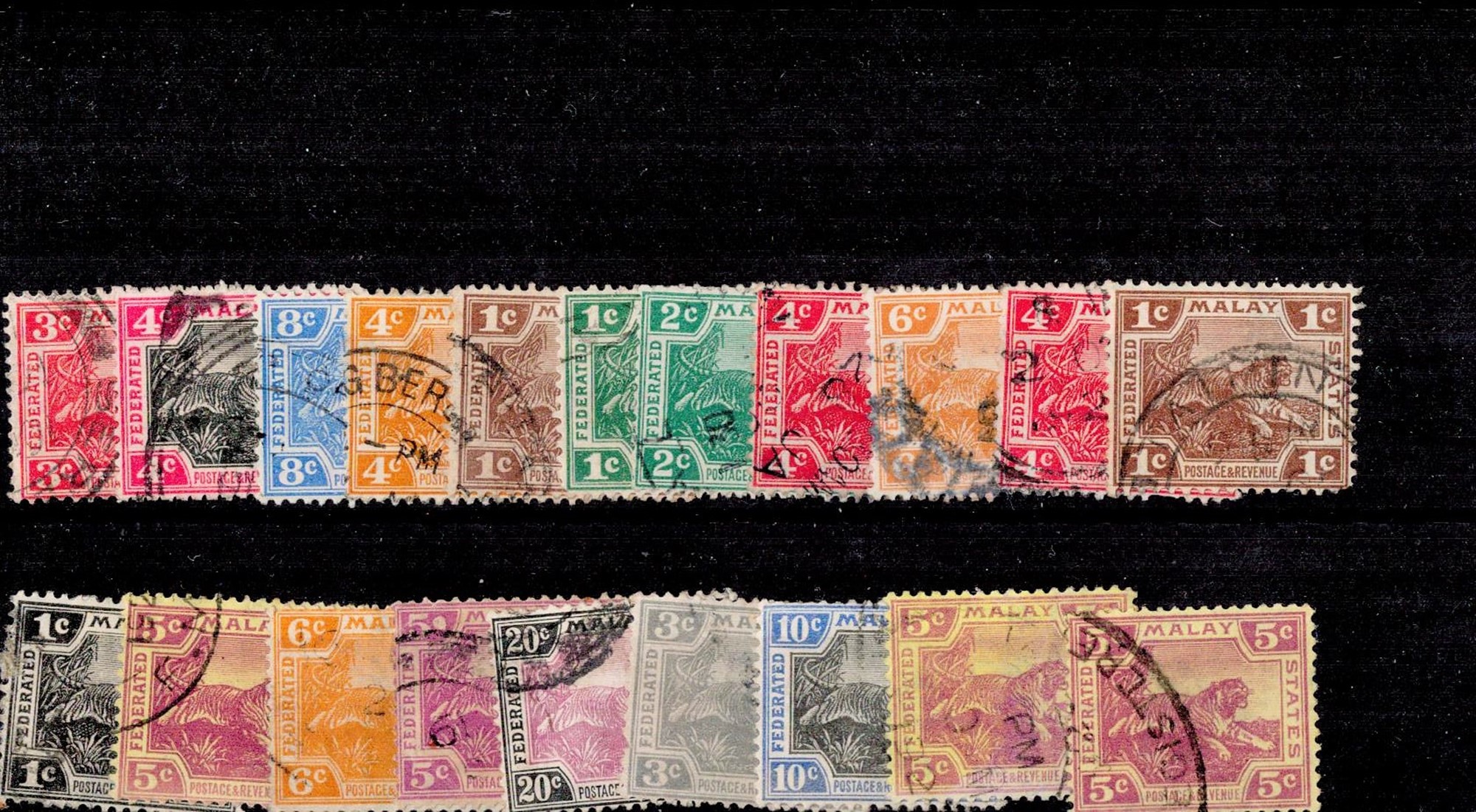 Federated Malay States all pre 1928 20 stamps Stockcard. Good condition. We combine postage on