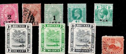 9 Old Stamps from Brunei , Honduras , Canada On Stockcard. Good condition. We combine postage on
