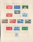 GB stamps 1953/1957 on loose album page. 14 stamps. Includes Coronation, scouts and high value defs.