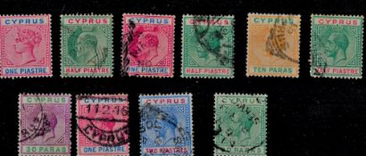 10 Stamps from Cyprus Pre 1923 On Stockcard. Good condition. We combine postage on multiple