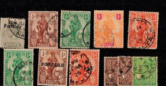 Malta 1922/1928 11 Stamps On Stockcard. Good condition. We combine postage on multiple winning