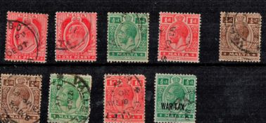 Malta All Prior 1918 9 Stamps On Stockcard. Good condition. We combine postage on multiple winning