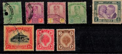 Johore , Kedah prior to 1936 8 Stamps On Stockcard. Good condition. We combine postage on multiple
