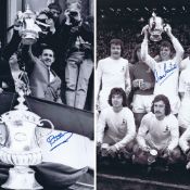 Autographed TOTTENHAM 16 x 12 photos x 2 - B/W, depicting Tottenham captain DAVE MACKAY holding