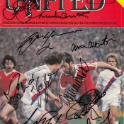Autographed MAN UNITED Club Magazine, issued in December 1980 and the front cover has been signed by