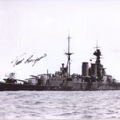 HMS Hood 8x10 photo signed by Ted Briggs, one of only three men to survive the sinking of Hood by