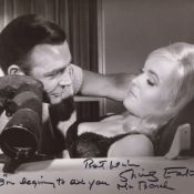 007 James Bond actress Shirley Eaton signed Goldfinger movie photo, unusually, she has added her