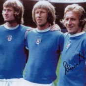 Autographed DENIS LAW 12 x 8 photo - Col, depicting Manchester City's Rodney Marsh, Colin Bell and