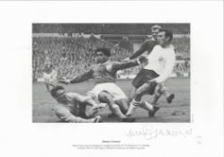 Jimmy Greaves signed 16x12 black and white print. Jimmy Greaves scores the winning goal as England