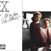 David Duchovny and Gillian Anderson signed 7x5 X Files promo photo signatures on reverse. Good
