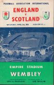 Football England v Scotland vintage programme Empire Stadium Wembley April 2 1955. Good condition.