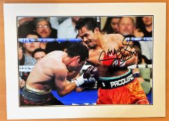 Boxer Manny Pacquiao Personally Signed 17x12 Colour Photo, Mounted to an overall size of 21x15.