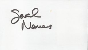 Sarah Manners signed 5x3 white index card. Sarah Manners (born 25 August 1975) is an English