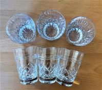 Collection of 6 Small clear Glasses with patterns. 3.5 inches height. No Chips etc. Good