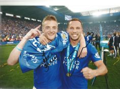 Jamie Vardy and Danny Drinkwater signed Leicester City 12x8 colour photo. Good condition. All