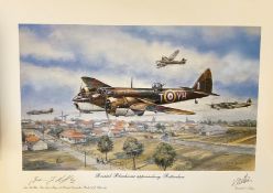 Kenneth Aitken Signed WW2 23x16 Colour Print Titled Bristol Blenheims Approaching Rotterdam. Also