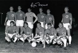 Autographed RON FLOWERS 12 x 8 photo - B/W, depicting England players posing for a team photo
