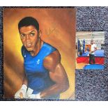 Boxing Anthony Joshua Signed 22x18 Colour Canvas Print by M Tobitt. Limited Edition 7 of 175.