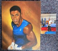 Boxing Anthony Joshua Signed 22x18 Colour Canvas Print by M Tobitt. Limited Edition 7 of 175.