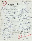 Othello cast Theatre Royal Bath 1976 multi signed sheet includes 13 signatures sucgh as Edward