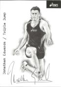 Jonathan Edwards signed 6x4 Asics promo card. Jonathan David Edwards, CBE (born 10 May 1966) is a