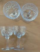 4 Small Port/Brandy Glasses with patterns. 4 inches in height. No Cracks or Chips. Good Used