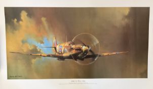 Barrie A F Clark WW2 40x23 Colour Print Titled Spitfire. Print Shows Vickers Supermarine Spitfire Mk