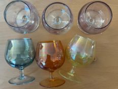6 small vintage port/Brandy Glasses with colours. 4 inches in height. No Chips or Cracks. Good