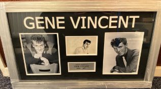 Music Gene Vincent Personally Signed 6x4 Black and White photo Mounted in Frame 16x27 Overall.