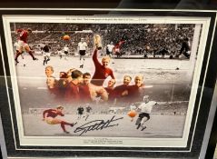 Sir Geoff Hurst Personally Signed 16x12 Colourised Print in Black Frame Measuring 21x17 Overall.