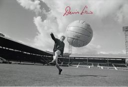 Autographed DENIS LAW 12 x 8 photo - B/W, depicting a wonderful image showing the Manchester